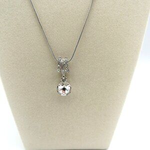 Charming Charlie Necklace Earring Set 18" Crystal Pendant Stud Silver Toned‎ New